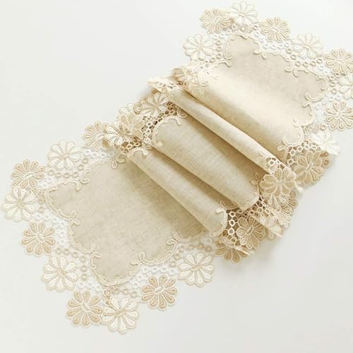 Wenjun Tischläufer Handgemachte Gehäkelte Spitze Rechteckiger Tischläufer, Vintage Jute Tischläufer Weiße Spitze Hessischer Tischläufer, White, 40 * 270cm von Generic