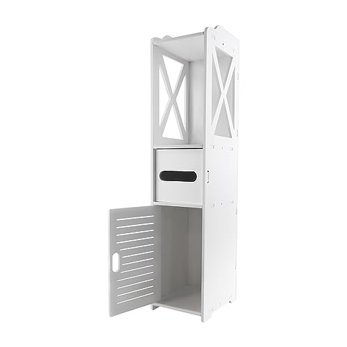 White Bathroom Cabinet 3+1 Tier Standing Regal Durable PVC Storage Unit for Bathroom Kitchen ToiletsVersatile Sideboard nizer (18x20x80cm) von Generic