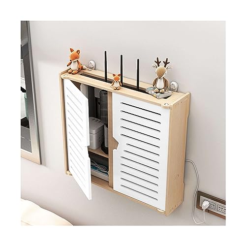 WiFi-Router-Box, 2-lagige WiFi-Router-Aufbewahrungsbox, Router-Regal aus Holz mit Schranktür, wandmontierte TV-Set-Top-Box, dekorative Box zur Versteckung der Steckdosenleiste, Kab von Generic