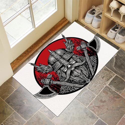 Wikinger-Krieger Fußmatte - rutschfeste Schmutzfangmatte Weiß Für Innen, Fußabtreter Einfache Illustrationen Für Flur, Eingangsbereich & Überdachten Außenbereich - 60 X 90 cm von Generic