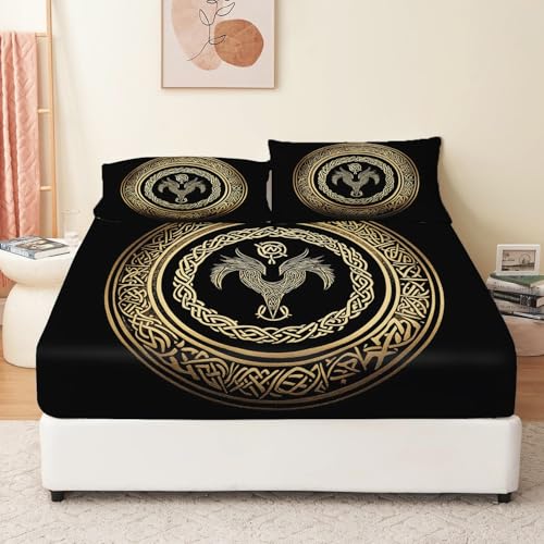 Wikinger Traditionell Rune Schwarz Gold Spannbetttuch,Die Größe des Spannbettlakens Beträgt 140 x 200 cm,Spannbettlaken ist Weich und Strapazierfähig für Kinder und Erwachsene Wikinger Traditionell Rune Schwarz Gold Spannbetttuch,Die Größe des Spannbettlakens Beträgt 140 x 200 cm,Spannbettlaken ist Weich und Strapazierfähig für Kinder und Erwachsene von Generic