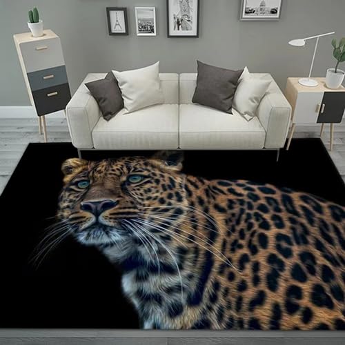 Wilder Tierleopard Quadratischer Flanell 3D-Gedruckter Teppich Modernes Zuhause Wohnzimmer Fußmatten Schlafzimmer Teppich - 60 X 120 cm - Leicht Zu Reinigendes, Weiches Polyester -5315161467 von Generic