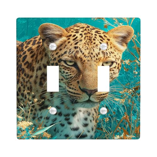 Wildlife Lichtschalter-Abdeckplatten/Steckdosenabdeckungen, türkiser Leopard in Natur, Thermoplastische Wandplatten, Standardgröße Doppelknebel Wildlife Lichtschalter-Abdeckplatten/Steckdosenabdeckungen, türkiser Leopard in Natur, Thermoplastische Wandplatten, Standardgröße Doppelknebel von Generic