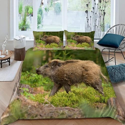 Wildschwein Bettwäsche 135x200 Wildschwein Bettwäsche Set, 3D Bettbezug Set Weich Microfaser Bettbezüge 2 Teilig Tier Wendebettwäsche für Einzelbett, mit 1 Kissenbezug b2089 von Generic