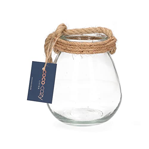 Windlicht Silja, Glas mit Naturkordel | transparent | Deko Teelichthalter Skandi Natur von Generic