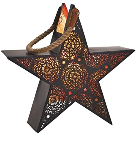 Windlicht Stern aus Metall Schwarz, weihnachtsdeko , Kerzen, deko teelichter advents Stern 26cm von Generic