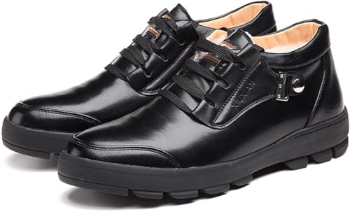 Winter Baumwolle Schuhe Herren Echtleder Leder Wolle Warmes Plüsch Dickes Fell EIN Leder Freizeitkleidung High Top Schneestiefel, Black, 44 EU von Generic