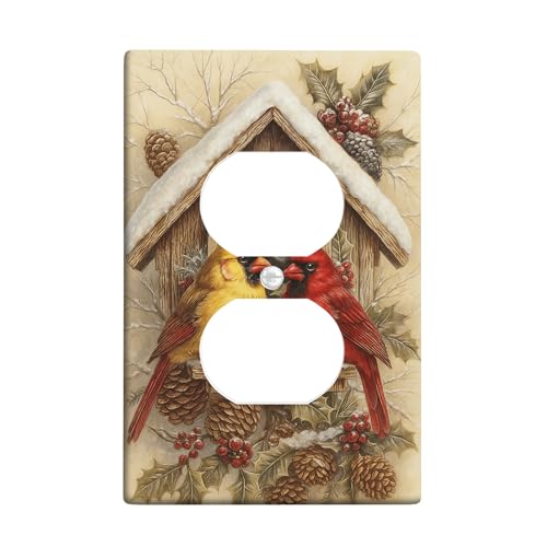 Winter Cardinal Lichtschalter-Abdeckplatten / Steckdosenabdeckungen, gelbe und rote Vögel auf rustikalem Hütten-Design, Thermoplastische Wandplatten, Standardgröße, Einzel-Duplex-Steckdose Winter Cardinal Lichtschalter-Abdeckplatten / Steckdosenabdeckungen, gelbe und rote Vögel auf rustikalem Hütten-Design, Thermoplastische Wandplatten, Standardgröße, Einzel-Duplex-Steckdose von Generic