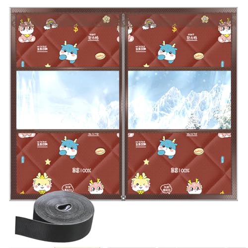 Winter Fenster Isolierfolie Thermo Cover Wasserdichte Baumwollvorhang Oxford Zur Wärmedämmung an Fenstern Energiesparende Kälteschutz Fensterisolierung Selbstklebend(Dunkelbraun,110 * 80) von Generic
