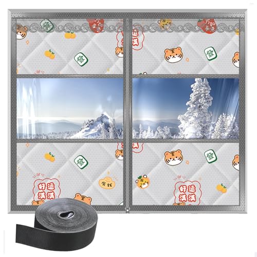 Winter Fenster Isolierfolie Thermo Cover Wasserdichte Baumwollvorhang Oxford Zur Wärmedämmung an Fenstern Energiesparende Kälteschutz Fensterisolierung Selbstklebend(Hellgrau,150 * 180) von Generic