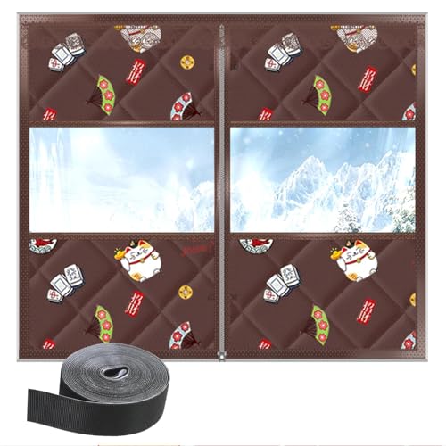 Winter Fenster Isolierfolie Thermo Cover Wasserdichte Baumwollvorhang Oxford Zur Wärmedämmung an Fenstern Energiesparende Kälteschutz Fensterisolierung Selbstklebend(Kaffeebraun,150 * 150) von Generic