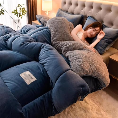Winter Lamm Fleece Steppdecke, Winter Quilt Lamm Kaschmir, Flauschige Kaschmir Steppdecken, Doppelseitige Plüsch Bettdecke Für Winter, Herbst, Blue, 180×220cm (3.5kg) von Generic