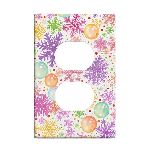 Winter-Schneeflocken-Lichtschalter-Abdeckplatten/Steckdosenabdeckungen, bunte Schneeflocken und Ornamente für Urlaubsdekoration, thermoplastische Wandplatten, Standardgröße, Einzel-Duplex-Steckdose Winter-Schneeflocken-Lichtschalter-Abdeckplatten/Steckdosenabdeckungen, bunte Schneeflocken und Ornamente für Urlaubsdekoration, thermoplastische Wandplatten, Standardgröße, Einzel-Duplex-Steckdose von Generic