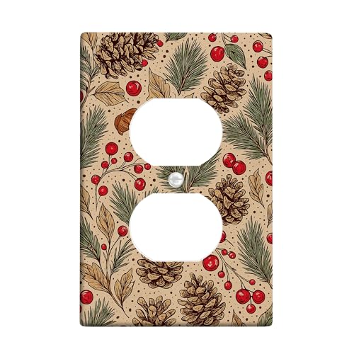 Winter Tannenzapfen Lichtschalter-Abdeckplatten/Steckdosenabdeckungen, rustikale braune Tannenzapfen für Urlaubsdekoration, Thermoplastische Wandplatten, Standardgröße, Einzel-Duplex-Steckdose von Generic