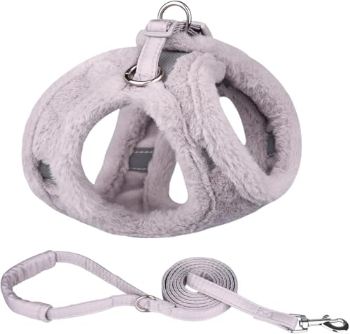 Winter Warm Dickes Fell Hundegeschirr Und Leine Set Outdoor Reflektierendes Hundegeschirr Und Leinenset Chihuahua Mops Warm Verstellbares Geschirr, Gray Set, XXS-Suit 0.6-1.5kg von Generic
