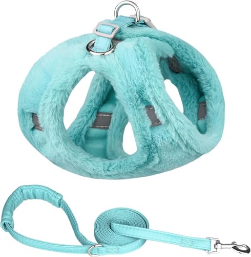 Winter Warm Dickes Fell Hundegeschirr Und Leine Set Outdoor Reflektierendes Hundegeschirr Und Leinenset Chihuahua Mops Warm Verstellbares Geschirr, Green Set, L-Suit 8-12kg von Generic