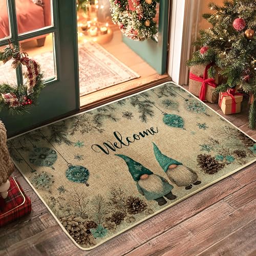 Winter-Zwerg-Fußmatte, blaugrün, Willkommens-Fußmatte für Urlaub, Innen- und Außenbereich, rutschfest, staubabsorbierend, Eingangsmatten, einfache Pflege, 73,2 x 43,2 cm von Generic