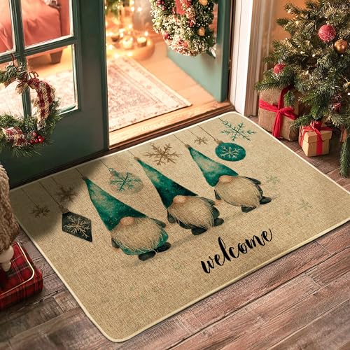 Winter-Zwerg-Fußmatte, blaugrüne Schneeflocken, Fußmatte für Innen- und Außenbereich, Eingangsbereich, Urlaubsdekoration, rutschfest, staubabsorbierend, leicht zu reinigen, 73 x 43 cm von Generic
