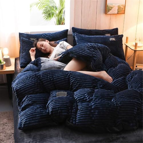 Winterbettwäsche 4er-Set - Dicker Warmer Doppelseitiger Bettbezug Samt Kristall Samtstoff, Laken Bettbezug Kissenbezug * 2, Geeignet Für 1,5-2,0 Bett, Navy Blue, 220 * 240cm Winterbettwäsche 4er-Set - Dicker Warmer Doppelseitiger Bettbezug Samt Kristall Samtstoff, Laken Bettbezug Kissenbezug * 2, Geeignet Für 1,5-2,0 Bett, Navy Blue, 220 * 240cm von Generic