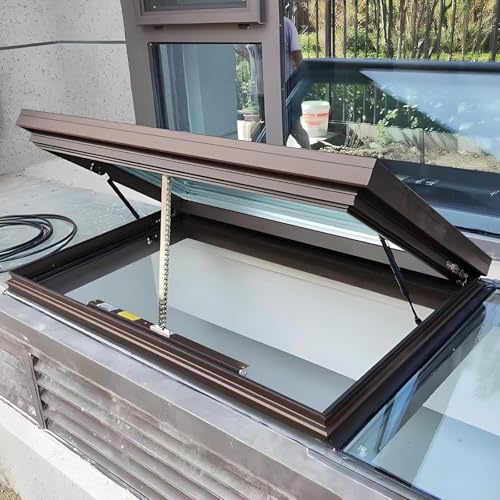 Wintergarten Dach Oberlichter Anpassbares Oberlicht Dachfenster Mit Gasdruckfeder Aufzug Gehärtetes Doppelt Verglastes Glas Elektrische Öffnung Mit Fernbedie, Brown, LxW 100x100cm/39.4x39.4in von Generic