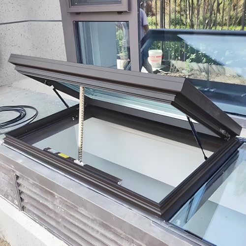 Wintergarten Dach Oberlichter Anpassbares Oberlicht Dachfenster Mit Gasdruckfeder Aufzug Gehärtetes Doppelt Verglastes Glas Elektrische Öffnung Mit Fernbedie, Grey, LxW 90x60cm/35.4x23.6in von Generic