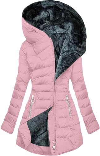 Winterjacke Für Frauen Fleece Gefüttert Mit Kapuze Leichter Gesteppter Parka-Mantel Sherpa Verdickte Winddichte Oberbekleidung Mit Kapuze Puffer Warm Gepolsterter Mantel Fleece-mant, Pink A, 5XL Winterjacke Für Frauen Fleece Gefüttert Mit Kapuze Leichter Gesteppter Parka-Mantel Sherpa Verdickte Winddichte Oberbekleidung Mit Kapuze Puffer Warm Gepolsterter Mantel Fleece-mant, Pink A, 5XL von Generic