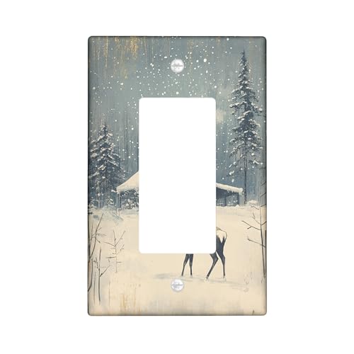 Winterlandschaft Lichtschalter-Abdeckplatten, verschneite Waldszene mit Rentier, Ferienwohnkultur für Wohnzimmer, Standardgröße Einzelwippe Winterlandschaft Lichtschalter-Abdeckplatten, verschneite Waldszene mit Rentier, Ferienwohnkultur für Wohnzimmer, Standardgröße Einzelwippe von Generic