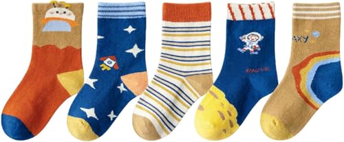 Wintersocken 5 Paar Kindersocken Baumwolle Mädchen Socken Mittelrohr Weich Hautfreundlich Cartoon Bär Plaid-Panda, Bear, M Code (3-5 Years) von Generic