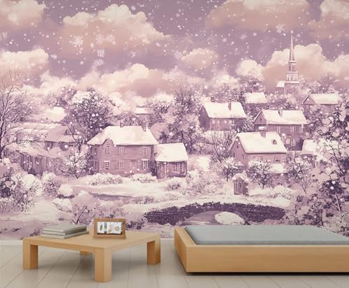 Winterstadt Wandbild Kirchen Wandtapete Landhaus Tapete Naturlandschaft Wandtapete für Schlafzimmer Wohnzimmer Poster 490 X 350 cm von Generic