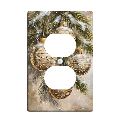 Winterurlaub Lichtschalter-Abdeckplatten/Steckdosenabdeckungen, goldene Ornamente auf Kiefernzweigen, Thermoplastische Wandplatten, Standardgröße Einzel-Duplex-Steckdose von Generic