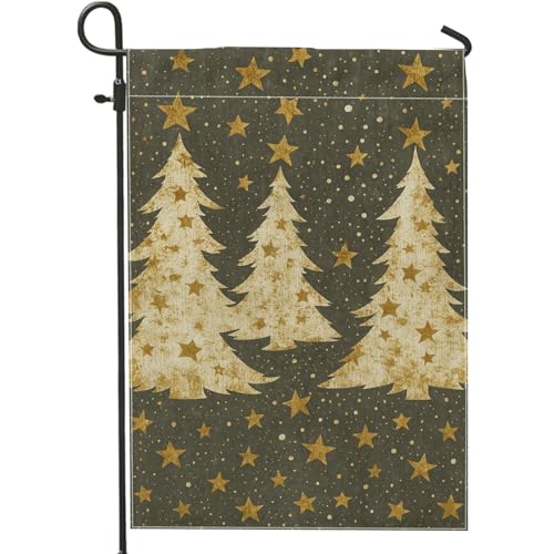 Winterurlaubs-Baum- und Stern-Gartenflagge, Goldkieferbäume, rustikale Heimdekoration, Banner, doppelseitige Jute-Hofflagge, saisonale Outdoor-Rasendekoration, 30,5 x 45,7 cm Winterurlaubs-Baum- und Stern-Gartenflagge, Goldkieferbäume, rustikale Heimdekoration, Banner, doppelseitige Jute-Hofflagge, saisonale Outdoor-Rasendekoration, 30,5 x 45,7 cm von Generic