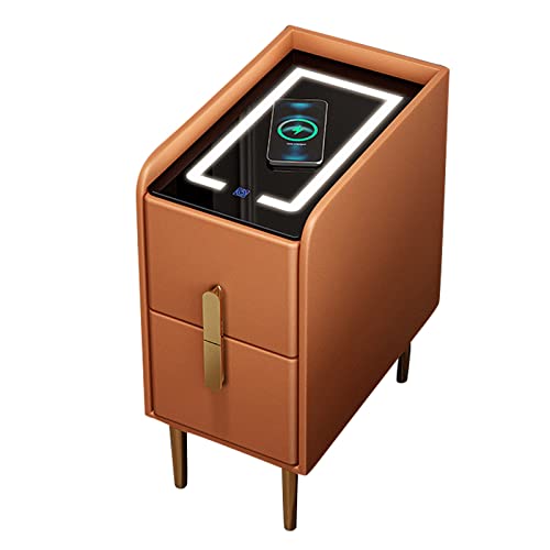 Wireless Charging Nachttisch mit Schubladen und bunten LED-Leuchten Orange 30cm Nachttisch für Schlafzimmer von Generic