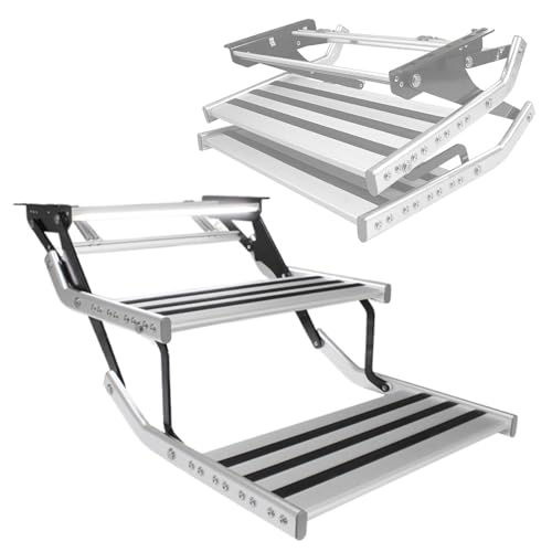 Wohnmobil Trittstufe Klappbare Trittleiter, RV-Einstiegsstufen, Treppe, rutschfeste Gummifüße, 2 LEDs von Generic