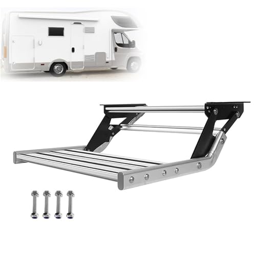 Wohnmobiltrittstufen Klappbare Trittleiter mit LED-Licht für Wohnmobile – rutschfeste Treppe für Wohnmobil, Van, Wohnmobil, Wohnwagen, 150 kg – Doppellagiges, Robustes Design von Generic
