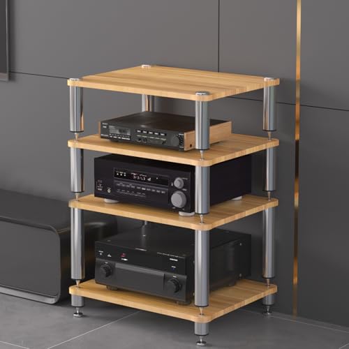 Wohnwand Wohnzimmer Das Chassis Verwendet Stoßdämpfende Nägel und Edelstahlpolster Schallplattenständer，Geeignet für Wohnzimmer Aufnahmestudio(Beige,60 * 48 * 80cm) von Generic