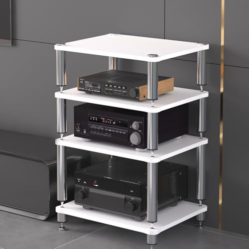 Wohnwand Wohnzimmer Das Chassis Verwendet Stoßdämpfende Nägel und Edelstahlpolster Schallplattenständer，Geeignet für Wohnzimmer Aufnahmestudio(White,60 * 48 * 80cm) von Generic