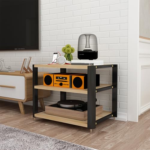 Wohnwand Wohnzimmer Mit Edelstahlfüßen HiFi Rack，offenes Audio-Aufbewahrungsregal，Geeignet für Konferenzraum Wohnzimmer Aufnahmestudio(Beige,60 * 52 * 52cm) von Generic