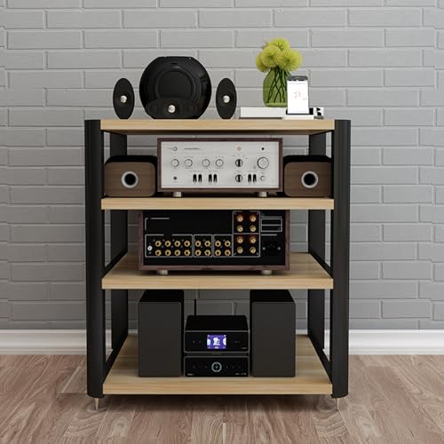 Wohnwand Wohnzimmer Mit Edelstahlfüßen HiFi Rack，offenes Audio-Aufbewahrungsregal，Geeignet für Konferenzraum Wohnzimmer Aufnahmestudio(Beige,60 * 52 * 72cm) von Generic