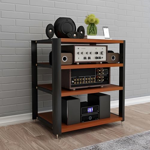 Wohnwand Wohnzimmer Mit Edelstahlfüßen HiFi Rack，offenes Audio-Aufbewahrungsregal，Geeignet für Konferenzraum Wohnzimmer Aufnahmestudio(Brown,60 * 52 * 72cm) von Generic
