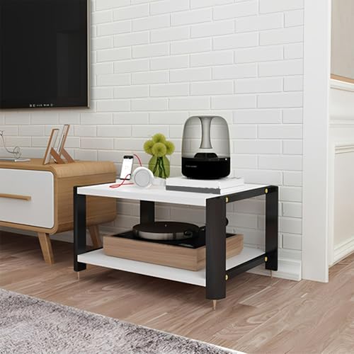 Wohnwand Wohnzimmer Mit Edelstahlfüßen HiFi Rack，offenes Audio-Aufbewahrungsregal，Geeignet für Konferenzraum Wohnzimmer Aufnahmestudio(White,60 * 52 * 34cm) von Generic
