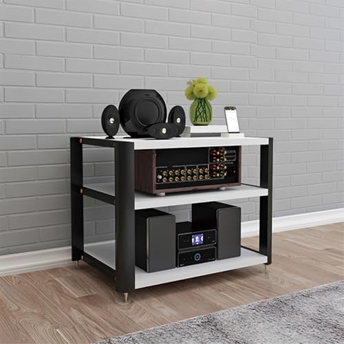 Wohnwand Wohnzimmer Mit Edelstahlfüßen HiFi Rack，offenes Audio-Aufbewahrungsregal，Geeignet für Konferenzraum Wohnzimmer Aufnahmestudio(White,60 * 52 * 52cm) von Generic