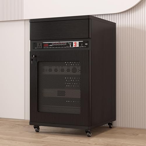 Wohnwand Wohnzimmer Verstellbare Regale Mit Universalrollen HiFi Rack，Audio Komponentenschrank，Geeignet für Konferenzräume Wohnzimmer Aufnahmestudios(Black,52 * 55 * 90cm) von Generic