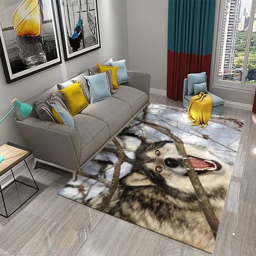 Wohnzimmer Area Teppiche Rutschfeste 3D Tier Schnee Wolf Mond Teppich E Indoor-Spiel Fußmatten Kinder, Haustiere Hundefreundliche Teppich Kinderspielteppich 120 X 160 Cm - Leicht Zu Rei /8366183895841 von Generic