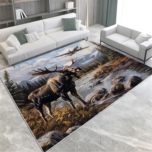 Wohnzimmer Area Teppiche rutschfeste 3D Tier Elch Teppich E Indoor-Spiel Fußmatten Kinder, Haustiere Hundefreundliche Teppich Kinderspielteppich 200 X 300 cm - Leicht Zu Reinigen /7866302727465 von Generic