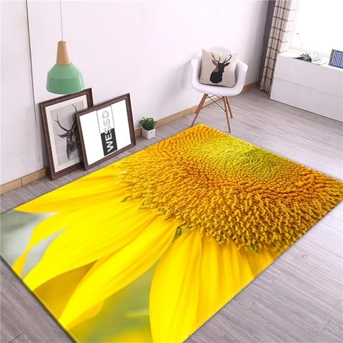 Wohnzimmer Teppich, 3D Teppich Pflanze Blume Sonnenblume rutschfeste Plüsch Akzentteppiche Für Wohnzimmer Schlafzimmer Kinderzimmer Teppich Spielzimmer Teppich Für Kinderteppiche, 60 X -3U5Q-K4E5-0J9 von Generic