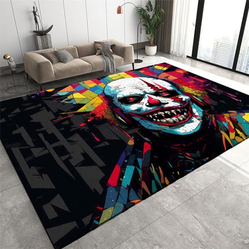 Wohnzimmer Teppiche 3D Horror Clown Fußmatte Lustige Horror Kurzflor Teppich Rutschfester Bodenteppich Halloween Teppich (F,80x150cm) von Generic