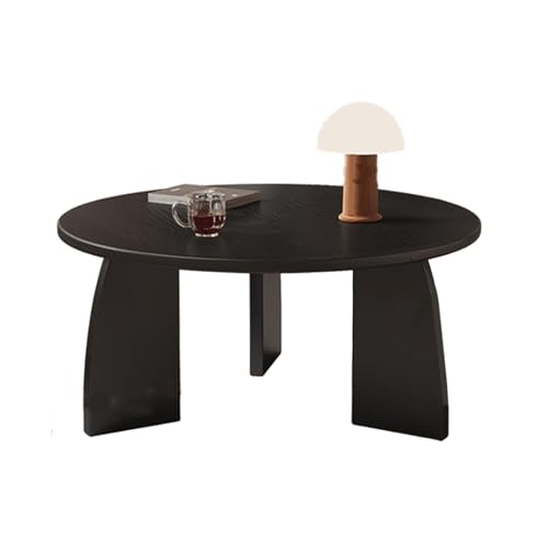 Wohnzimmer Tisch für Couch Rund Mittelalterlicher Stil Verdicktes Massivholz Couchtische Breite Tischplatte Elegante Massivholzbeine Stubentisch für Wohnzimmer, Schlafzimmer(Black,90 * 42cm) von Generic