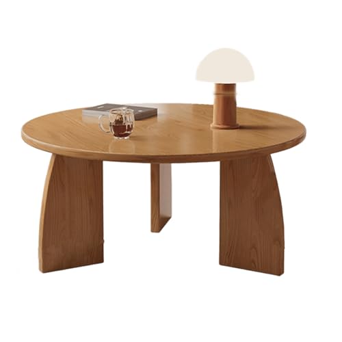 Wohnzimmer Tisch für Couch Rund Mittelalterlicher Stil Verdicktes Massivholz Couchtische Breite Tischplatte Elegante Massivholzbeine Stubentisch für Wohnzimmer, Schlafzimmer(Brass,90 * 42cm) von Generic