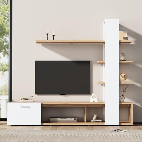 Wohnzimmer-Wandregal Set mit TV-Schrank, Lowboard & Hängeregalen, modernes Design mit offenem & geschlossenem Stauraum, stabile Konstruktion, Pflegeleichte Oberfläche von Generic