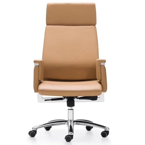 Wohnzimmerstuhl aus Echtem Leder mit Hoher Rückenlehne, Aluminium-Drehfuß, Gaslift-Verstellbarer Computer-Drehstuhl mit Lendenwirbelstütze und Armlehne, Mid-Century Modern-Stil(Beige) von Generic
